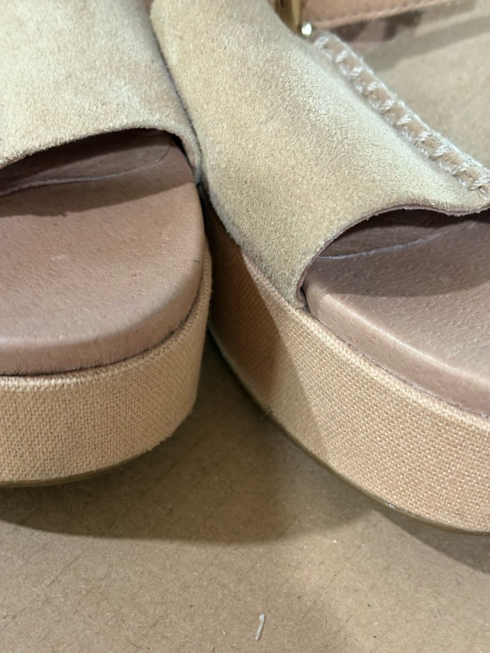 Women’s UGG Suede Tan Platform Sandals with Ankle Strap Preowned size 7.5 - Picture 8 of 11